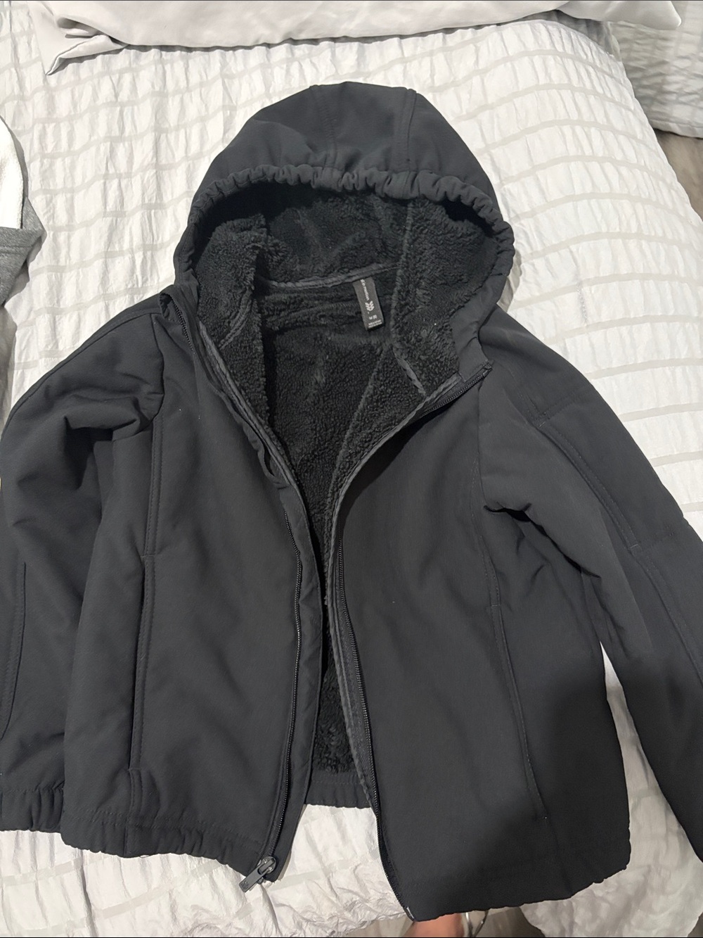 Kids size 8 Black Hooded Sherpa-Lined Jacket